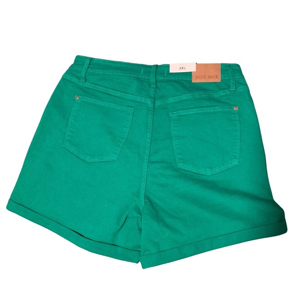 Judy Blue Green Jean Shorts with High-Waisted Cuffed Hem - Picture 3 of 3